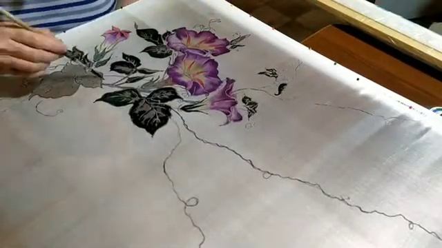 Платок "Вьюнок" в технике холодный батик смотреть онлайн