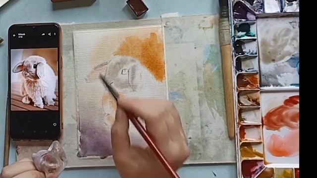 Как рисовать зайчика акварелью? Подробный урок акварели для начинающих.