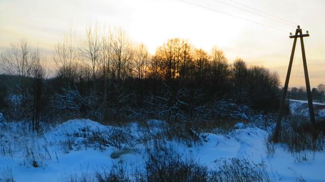 Вид из окна поезда - Зимнее морозное утро из поезда Владимир - Тумская (Владимирская область)