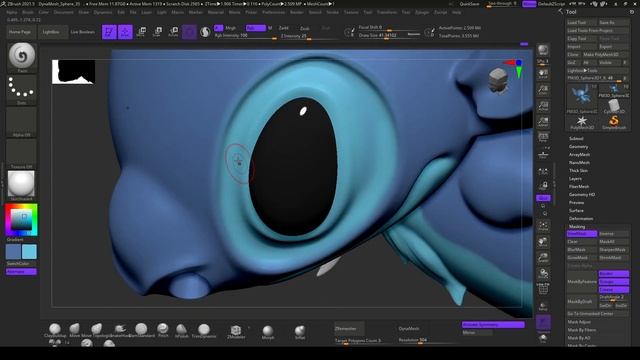 Скульптинг персонажа "Stitch" в Zbrush | zbrush sculpting | Часть №3