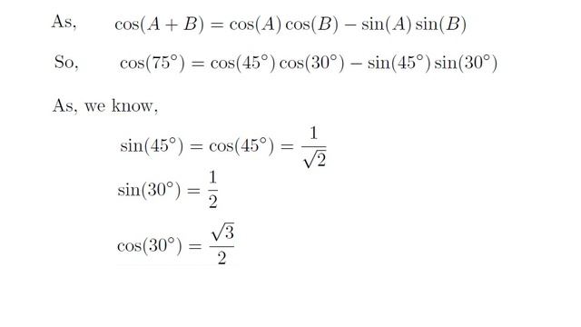 Value of cos(75) | What is the value of cos(75) | How to find the value of cos(75)