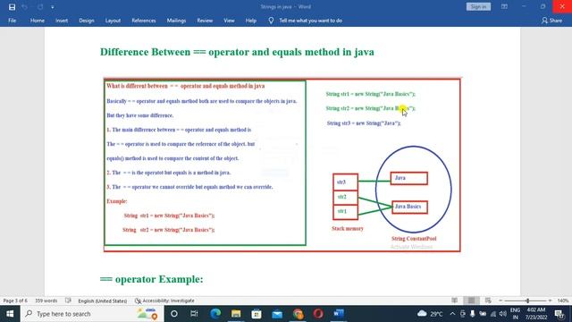 Difference between Equal Operator and Equals Method in java(Telugu)