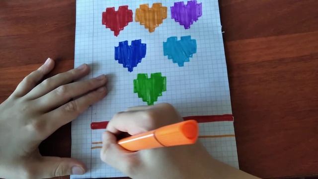 Как нарисовать украшение из сердечек по клеточкам. смотреть онлайн
