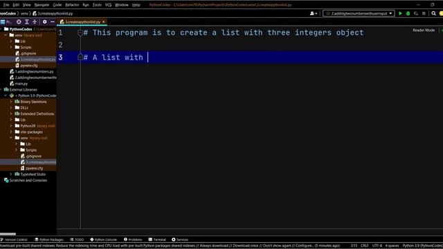 Python program to create a list with three integer items
