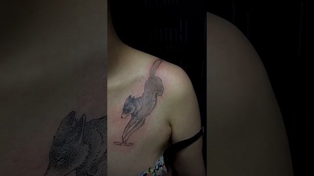 Татуировка Волк на груди | Wolf tattoo on chest | KOLESNIKTATTOOART