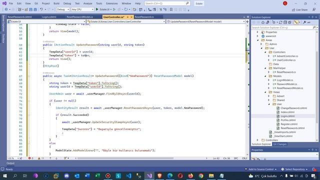 .Net Core 5.0 ile Emlak Sitesi - Kullanıcı Paneli Şifre mi Unuttum İşlemi