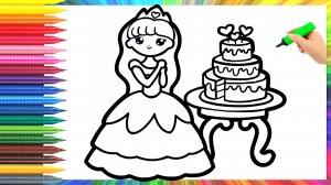 Как нарисовать принцессу с тортом для детей
