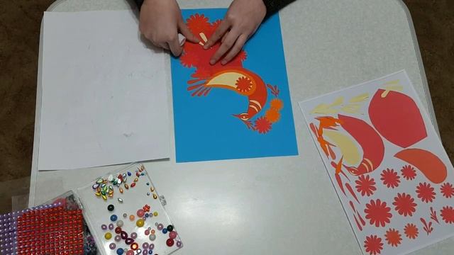 Жарптица 2 Аппликация из цветной бумаги с шаблоном для скачивания