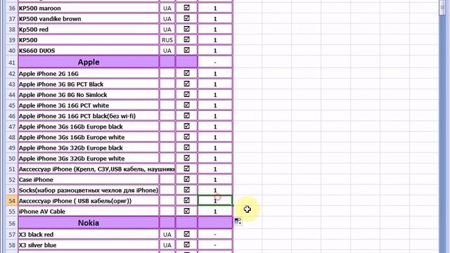 Импорт прайс-листа поставщика O GSM Харьков.