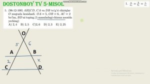 14-DARS 1-QISM 3.3.10 (GEOMETRIYA) Uchburchakning o'xshashligi. Учбурчакнинг ўхшашлиги. doston tv a