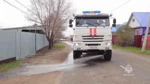 Откачка воды пожарно-насосными станциями и мотопомпами,  дезинфекция освободившихся территорий