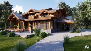 Комбинированный загородный дом из рубленного кедра.