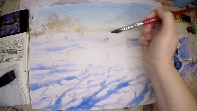 Ранняя весна акварелью #акварель #рисование #весна #watercolorlandscape #watercolor