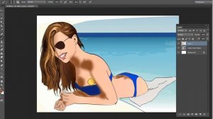 девушка в воде, портрет по фото с помощью планшета Wacom в векторе в программе Illustrator