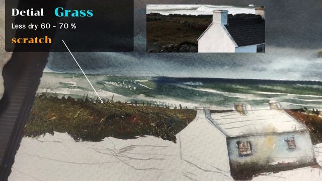 Watercolor landscape painting step by step tutorial.The house and sea . смотреть онлайн