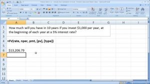 Finance Basics 11 - Annuity Due Calculation in Excel - Present Value and Future Value