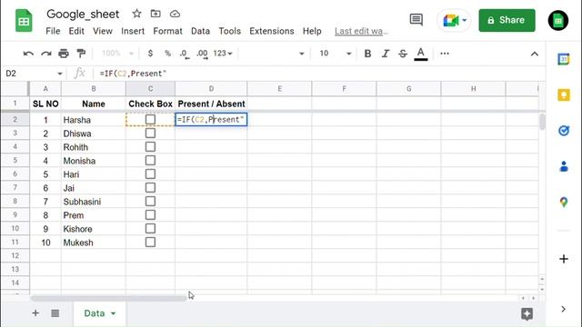 Checkbox in Google Sheets | How to make attendance using check box in Google Sheets