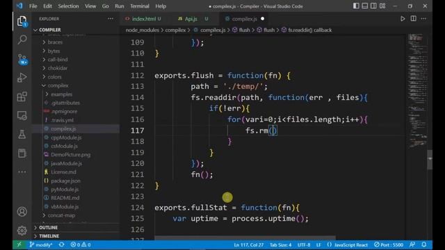 How to delete files at get request using nodejs compilex - fs.rm