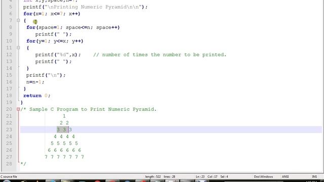 TAMIL C PROGRAM TO PRINT NUMERIC PYRAMID смотреть онлайн