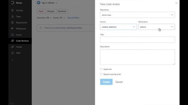 Code reviews using Mercurial branches in Deveo