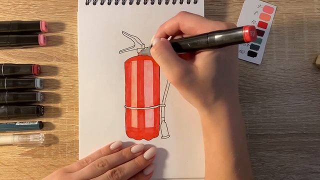 Как нарисовать огнетушитель карандашом и скетч маркерами | Рисунок для детей, поэтапно и легко смотреть онлайн