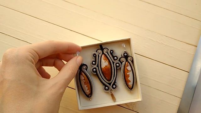 Сутажный комплект кулон и серьги с яшмой NataliaLuzik