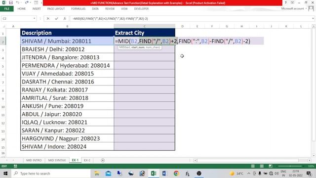 MID FUNCTION  Advance Text Function  Detail Explanation with Examples  Excel MID Function