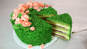 Фисташковый торт с клубникой | Шпинатный бисквит, фисташковый мусс | LoveCookingRu