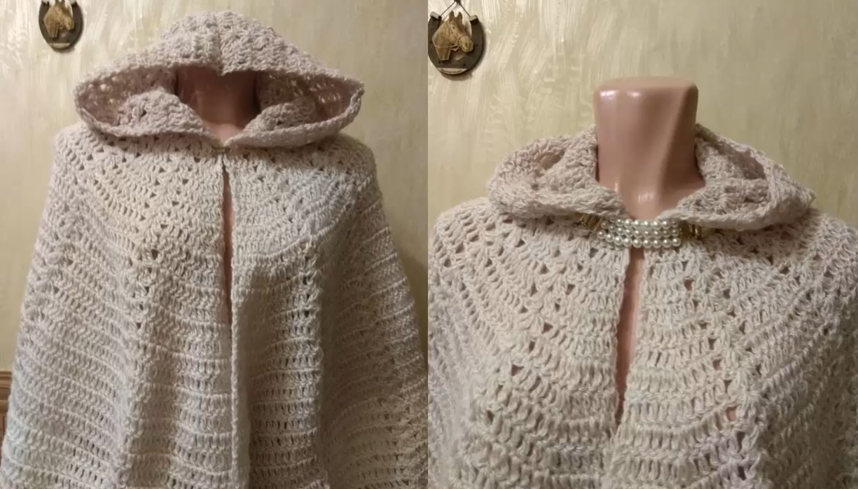 Удивительно простая и эффектная тёплая накидка с капюшоном смотреть онлайн