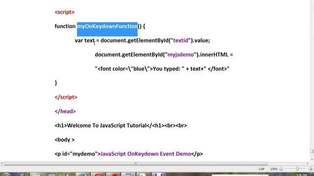 KEYDOWN EVENT IN JAVASCRIPT  DEMO