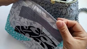 Как правильно сделать подклад для сумочки с фермуаром из трикотажной пряжи часть 1