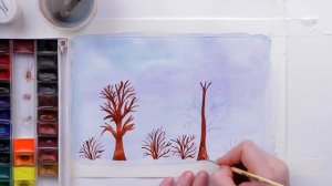 Рисуем зимние деревья. Draw winter trees.