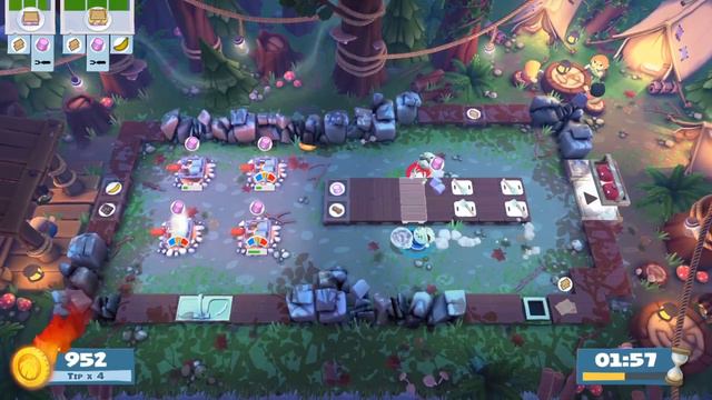 Overcooked 2 World Record Campfire Cook Off Lvl 1-2 - 2 players - Score: 2068