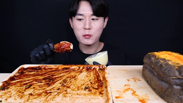 진진짜라 양념치킨 돌체테리아 치킨 먹방ASMR MUKBANG SPICY BLACK BEAN NOODLES & FRIED CHICKEN チキンチャジャンラーメンeating sound