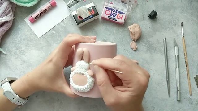 Мастер-класс: Декор кружки "Барашка" из полимерной глины FIMO/polymer clay tutorial смотреть онлайн