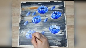 Синие цветы. Акриловая живопись.