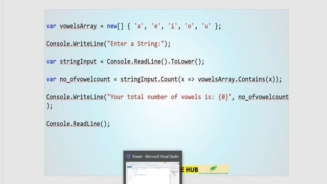 C# dot net-8 (C# Program to Count number of Vowels from a given String) смотреть онлайн