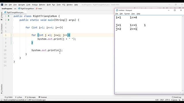 Pattern 4 - Java program to print Right Triangle using Numbers Pattern || Java Pattern Programs смотреть онлайн
