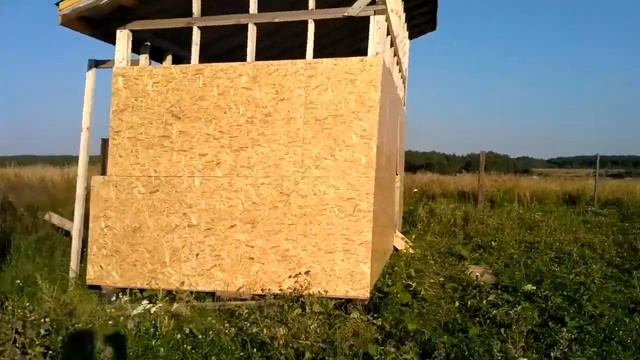 Каркасный дачный домик. Обшивка стен ОСБ. смотреть онлайн