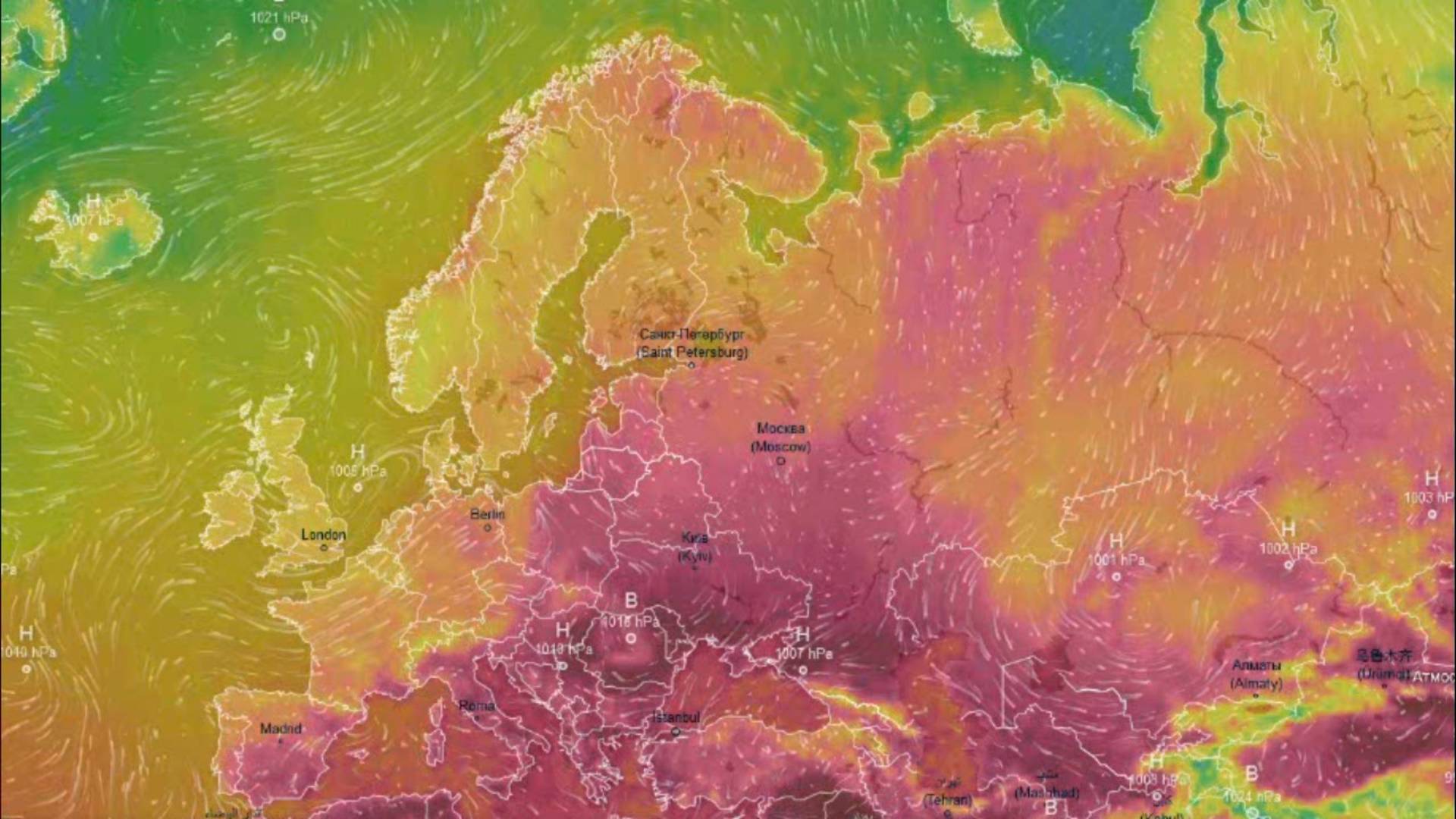 Движение воздушных масс воздуха над Европой и ЕТР за июль 2024 года