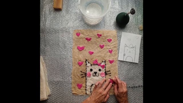 Аппликация на префельте. Делаем рисунок кота. Войлок.