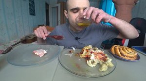 МУКБАНГ ПЕЛЬМЕНИ ЖАРЕНЫЕ / СОУС СМЕТАННЫЙ / САЛАТ ОВОЩНОЙ / ОБЖОР / EATING / Mukbang ASMR АСМР