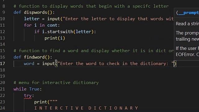 Interactive Dictionary Project in Python