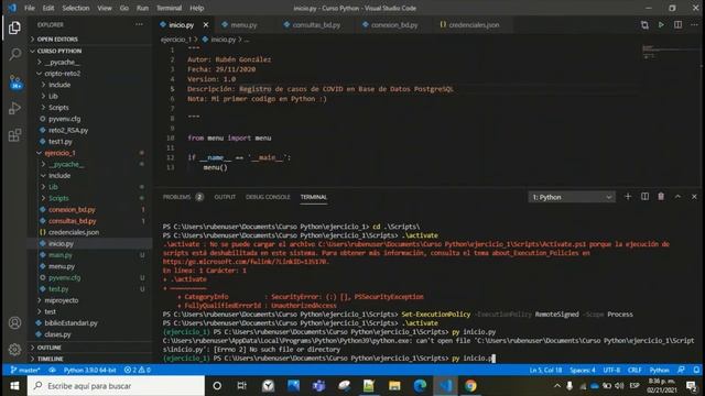 Proyecto en Python + Postgresql + VisualCode - Registro básico de casos de covid19 en Base de datos