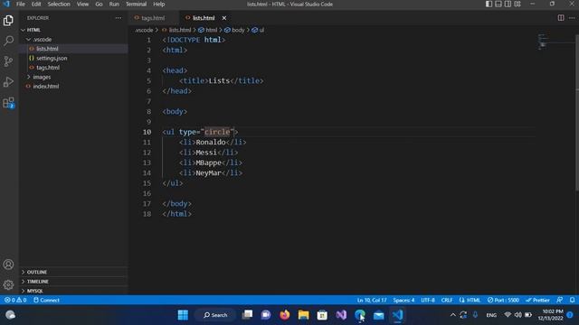 Html Unordered and ordered List tags - How to use UL and OL tags in HTML { HTML5 VSCODE }