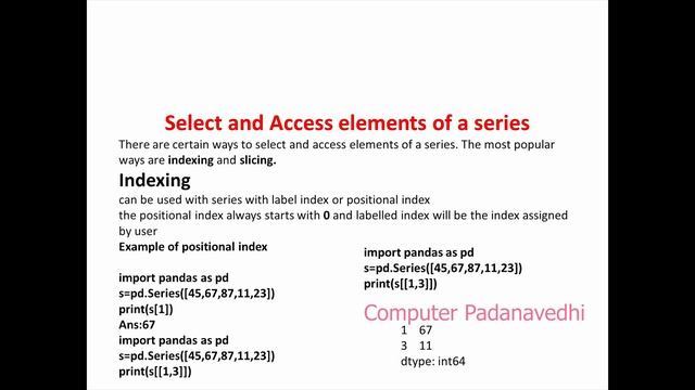 Python Pandas: Array and Series Data Structure | Informatics practices IP Python Pandas in Malayala