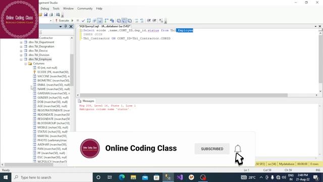 How to fix ambiguous column name | fix error ambiguous column name sql join  | Online coding class