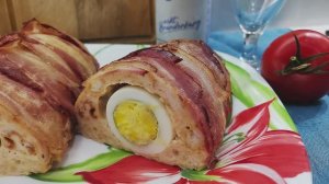 Куриный рулет с яйцом и беконом. Мясной рулет-универсальное блюдо.