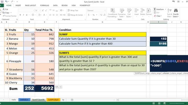 MS Excel Sum Function смотреть онлайн