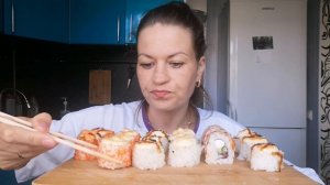 МУКБАНГ СУШИ РОЛЛЫ/MUKBANG HALK FAMILY SUSHI ROLLS ЕДА
